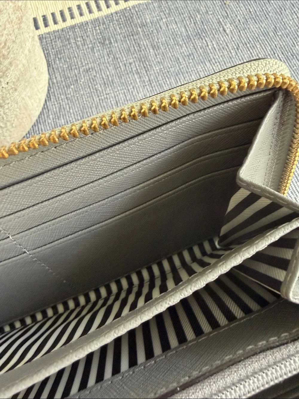 Kate Spade Two-Tone Gray Zip Around Wallet with Gold Hardware